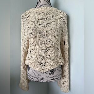 Zara Cream Open-Knit Scoop Neck Sweater